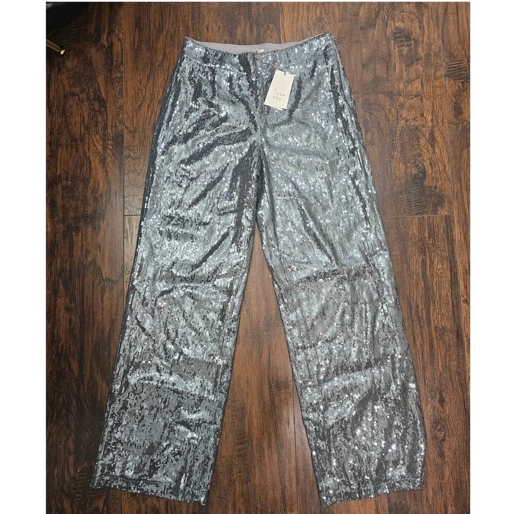 A New Day Pants Sequin Size 8 Gray silver